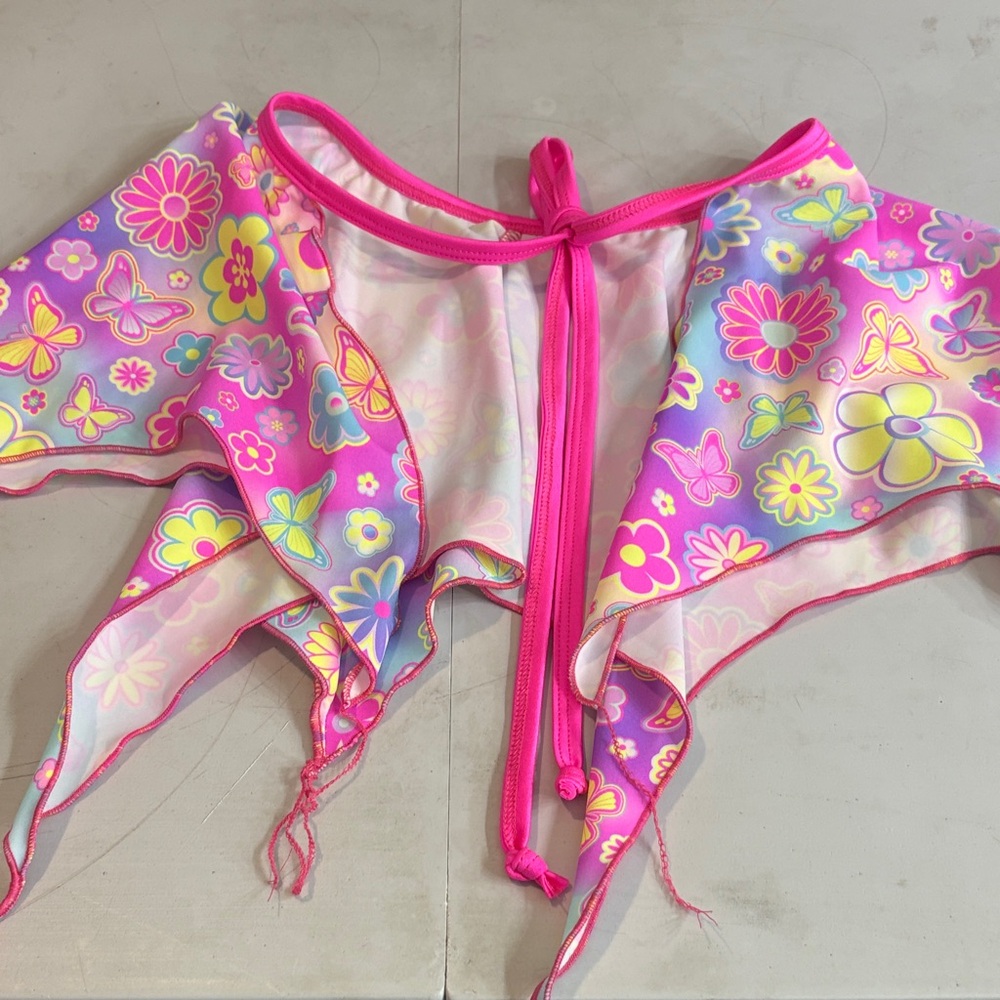 iHeartRaves Pink Floral Butterfly Ruffle Skirt